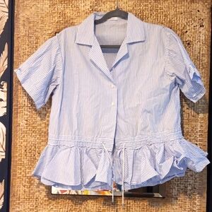 Tome NYC Blue & White Peplum Top